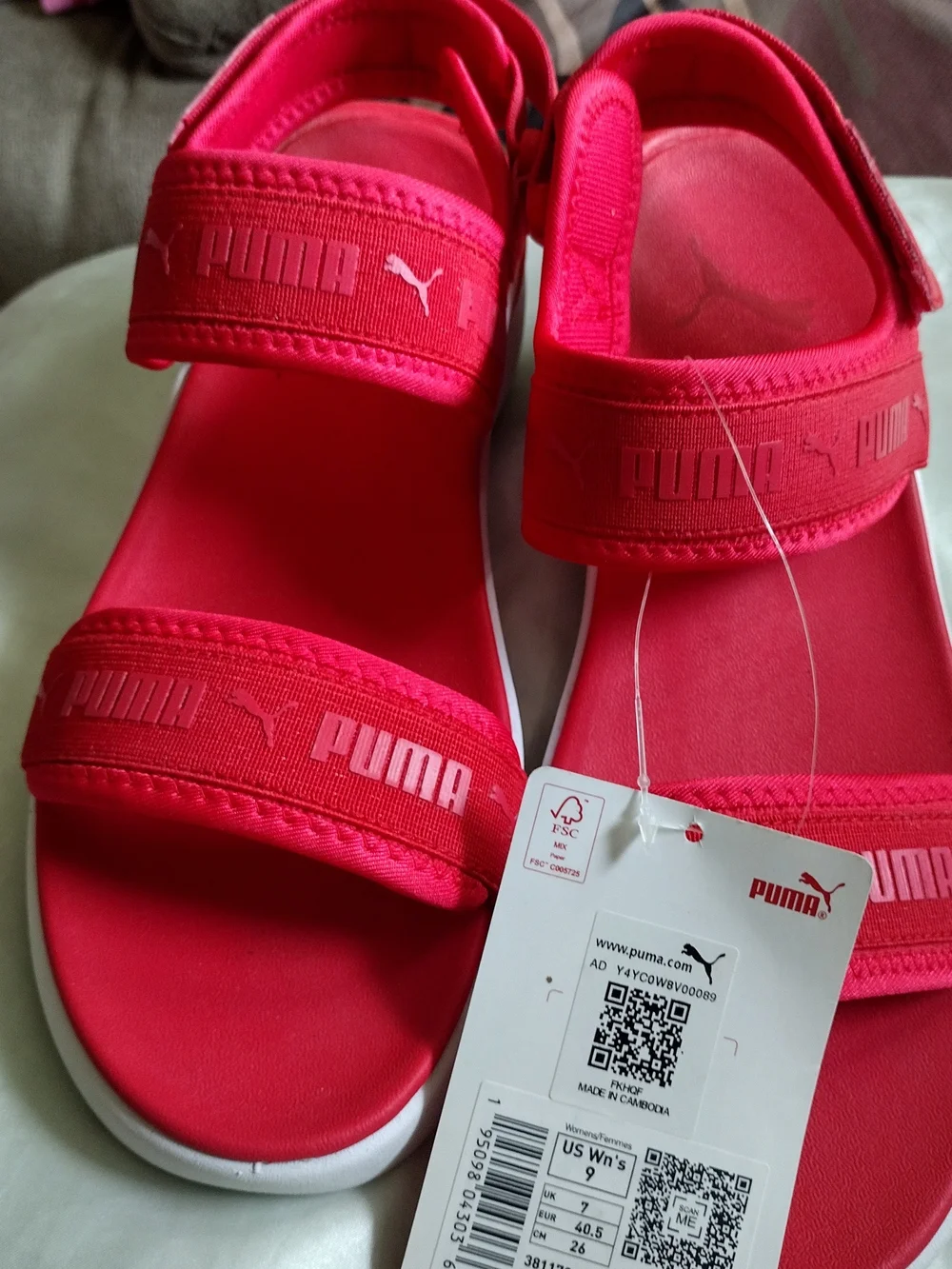 Puma Poppy Red Sz 9 New Adjustable Strap Sandals Sporty Design